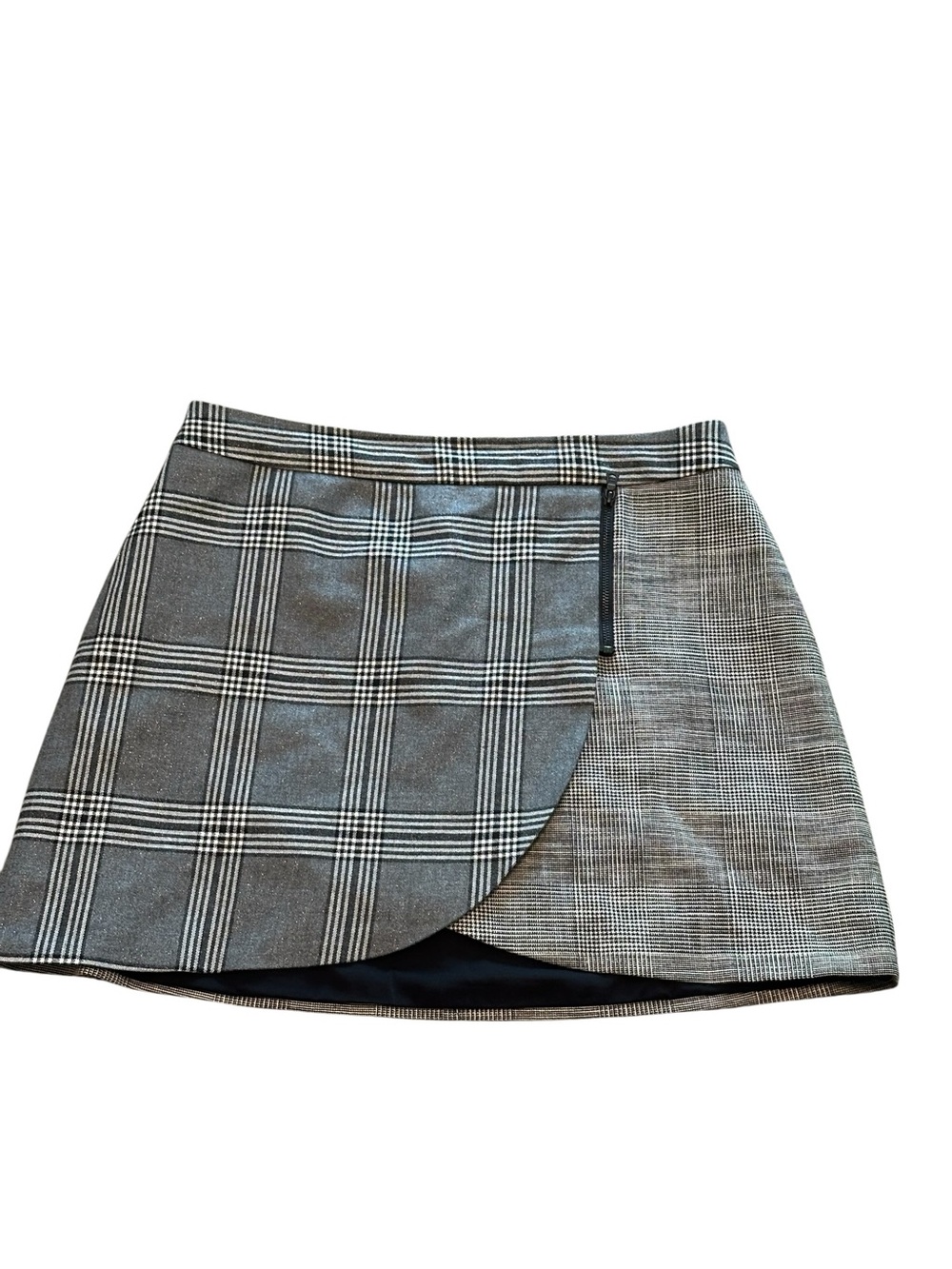 Alice + Olivia Lennon Plaid Mixed Print Asymmetric Wrap Mini Skirt Size 12 EUC